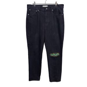 Madewell The Perfect Vintage Jeans Womens 30 Black High Rise Tapered Embroidered